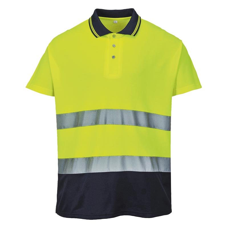 Hi-vis two-tone cotton Comfort polo shirt (S174) - Yellow/Navy S
